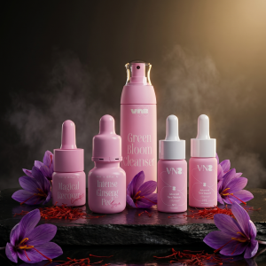 Pigmentation bundle hero shot — VNB Cosmetics treatment products with hero ingredients