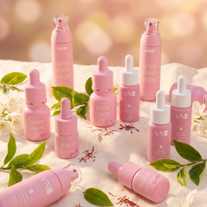 Freckles bundle hero shot — VNB Cosmetics treatment products with hero ingredients