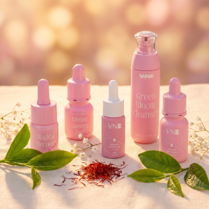Freckles bundle hero shot — VNB Cosmetics treatment products with hero ingredients