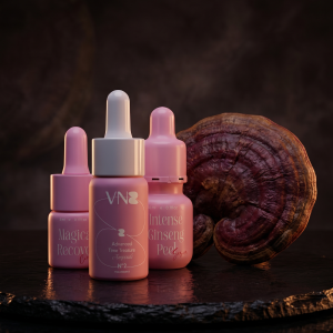 Wrinkles bundle hero shot — VNB Cosmetics treatment products with hero ingredients
